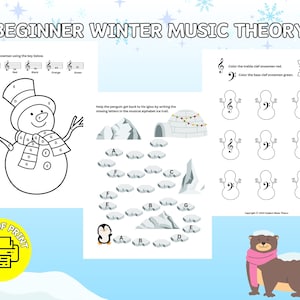 Winter Beginner Music Theory - PDF Printable - Music Theory Sheet - Music Homeschooling - Beginner Music - Piano Lessons