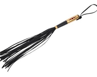Handheld Decorative Flogger with Ornate Handle & Supple Leather Tassels Sensory Play Accessory