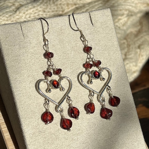 Garnet Heart Earrings - image 1