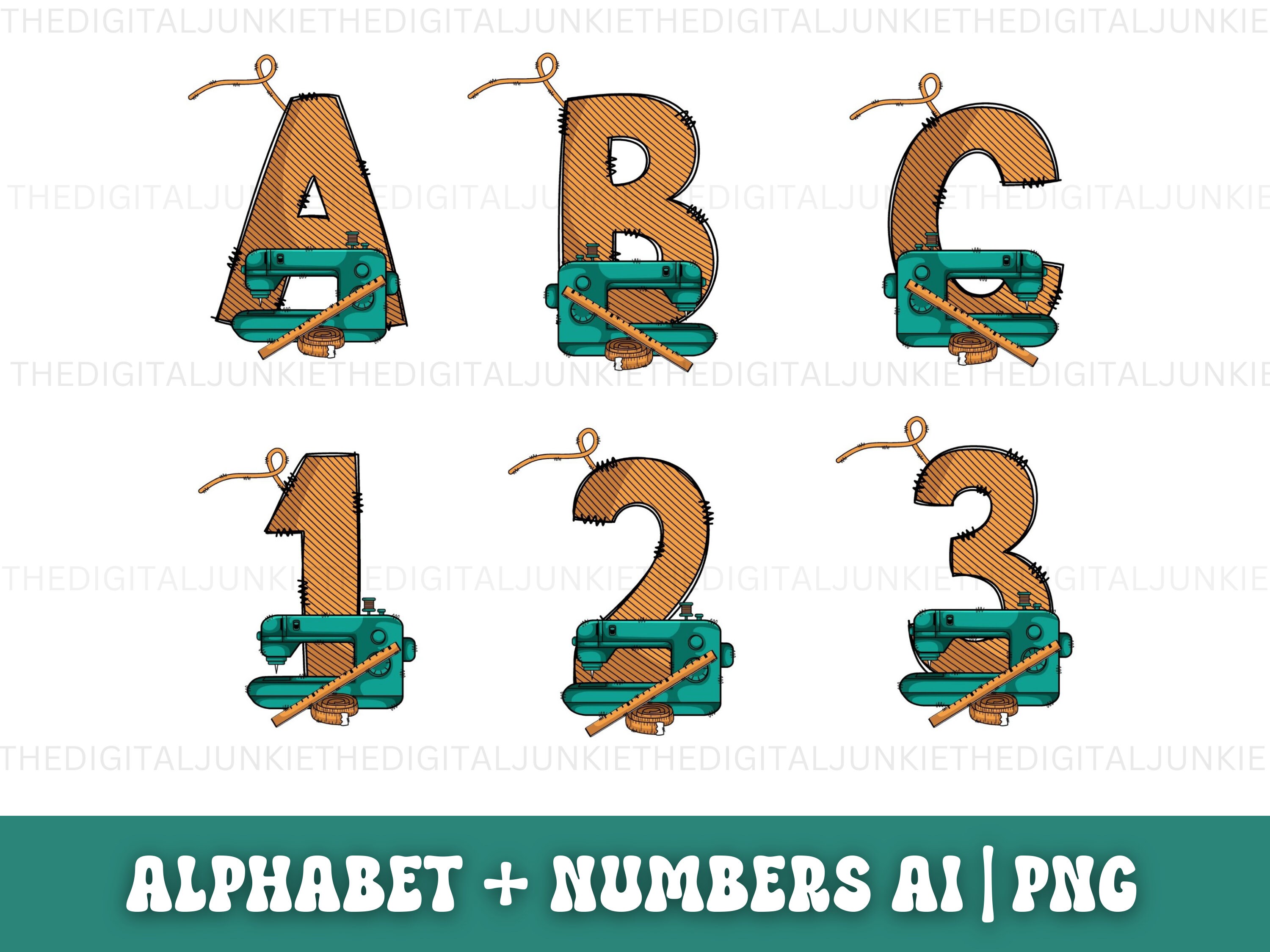 Sewing Doodle Alphabet Letters PNG, Clip Art, Doodle Alpha Bundle, Sewing Letters, Make Your Own
