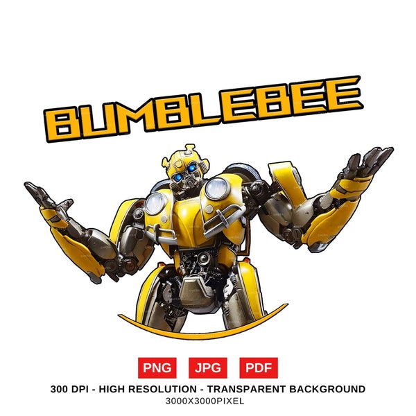 Bumblebee PNG JPG PDF, clipart, Bumblebee jpg, clip art, transformers, superhero, robot png, digital Download, yellow Robot