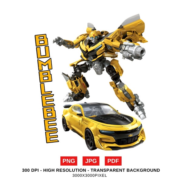 Bumblebee PNG JPG PDF, clipart, Bumblebee jpg, clip art, transformers, superhero, robot png, digital Download, yellow Robot,