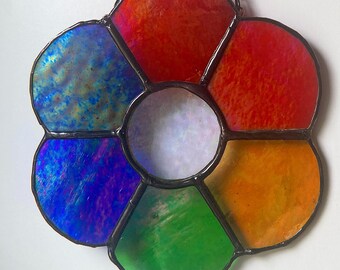 Atrapasol de flores de vidrio hecho a medida / Atrapasol de flores de vidrio hecho a mano / Decoración de ventana caprichosa / Regalo floral arcoíris / Atrapasol bohemio