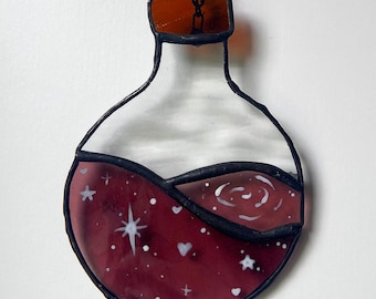 Botella de poción estrellada de vidrio de colores hecha a mano, atrapasol místico caprichoso, decoración celestial, regalo de fantasía, adorno de ventana de bruja