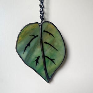 Stained Glass Leaf | Handmade Glass Botanical Suncatcher | Nature Inspired Window Decor | Minimalist Leaf Ornament | Green Glass Art