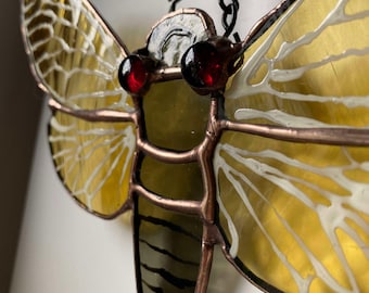Hecho a pedido vidrieras hechas a mano cigarra de 17 años - pieza única de arte de insectos