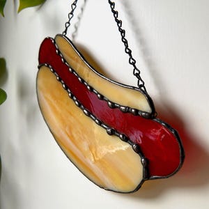 Made-to-order | Handmade Stained Glass Hotdog Suncatcher | Kitsch Window Art | Quirky Retro Decor for Food Lovers & Funky Kitchens