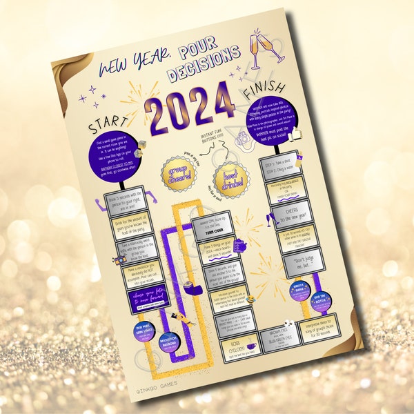 NEW YEARS EVE 2024 Drinking Board Game, Nye Theme Party, Digital Download, 2023-24, New Year Pour Decisions, Group Activity, Ginkgo Games