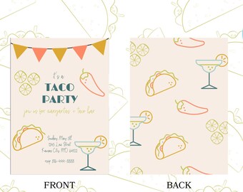 Taco Party Invitation, Editable, Printable Templet; Taco Tuesday Party, Taco Bar Party, Cinco De Mayo Party
