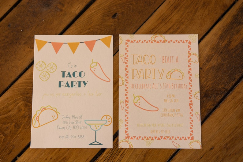 Taco Party Invitation, Editable, Printable Templet; Taco Tuesday Party ...