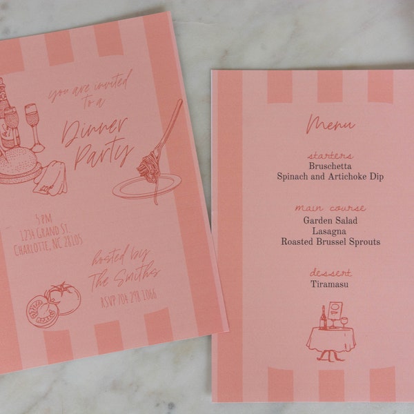 Dinner Party Invitation and Menu; Editable, Printable Templet