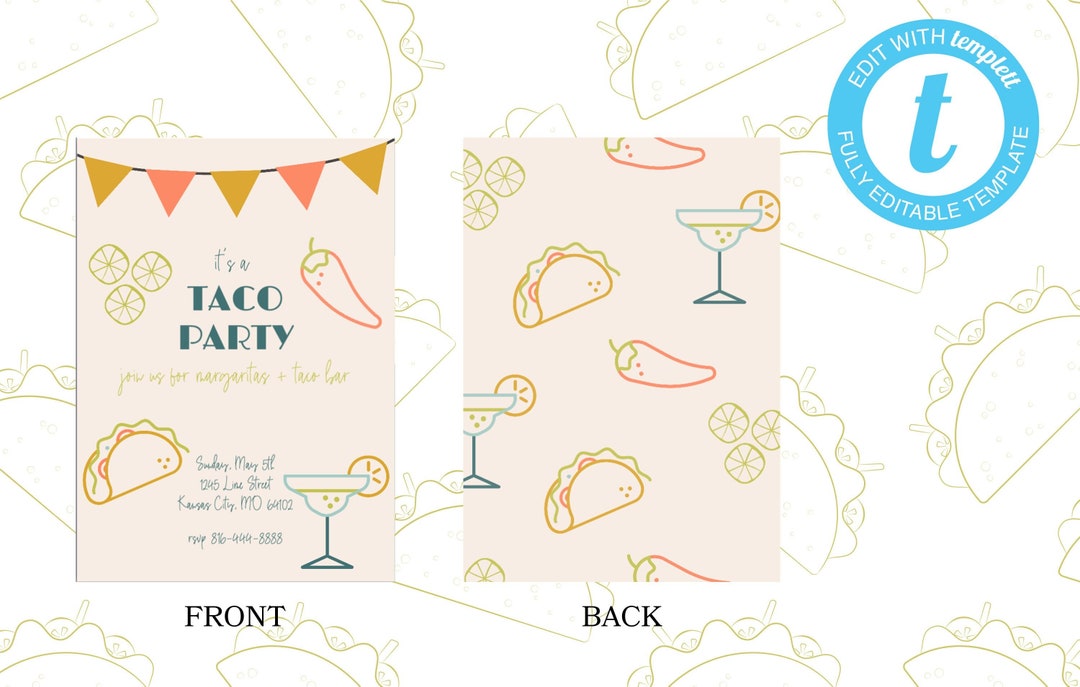 Taco Party Invitation, Editable, Printable Templet; Taco Tuesday Party ...