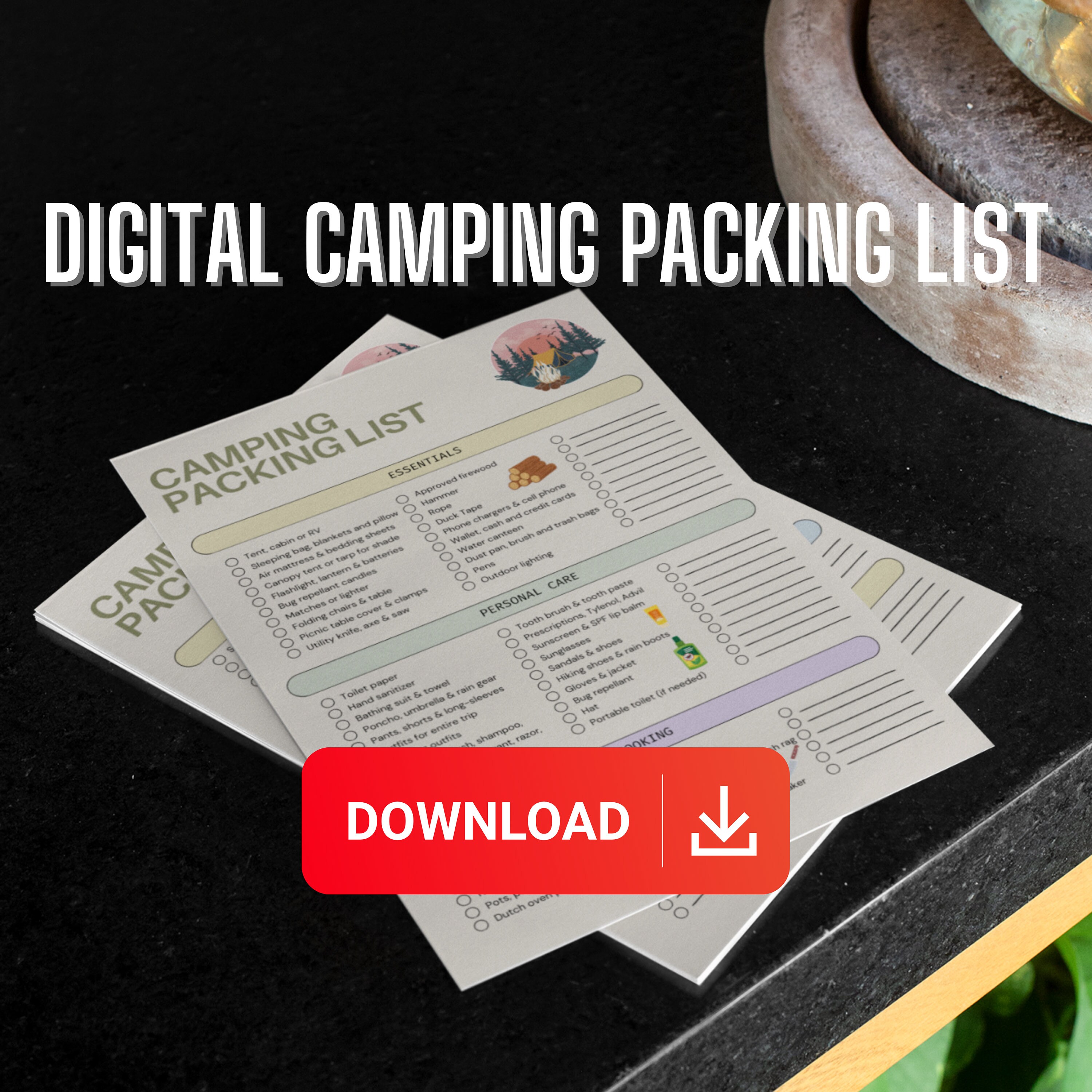 Camping Packing Checklist Digital Download | Etsy Vacation Organizer ...