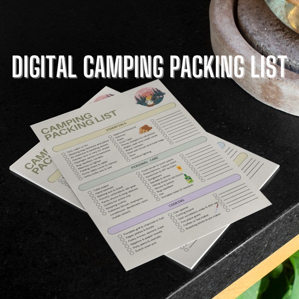 Camping Packing Checklist Digital Download | Etsy Vacation Organizer | Checklist Planner | Outdoor Camping Gift Idea