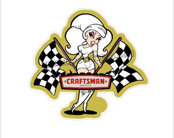 Craftsman Vintage Racing Flag  5"x 5" Sticker -  Awesome Looking  - Water / UV Proof.  Used on Vehicles, Boats, 4X4s,  Mancaves, Garages.