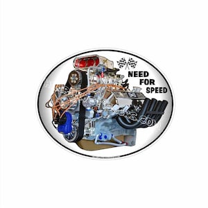 Need For Speed  Sticker 4.8&quot; Tall  (NEW)  Awesome Vintage Racing Engine  Sticker. ~ UV / Water Proof. Good for 4 years outdoors.