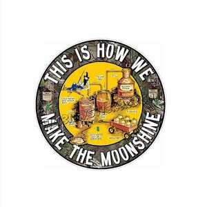 How We Make The Moonshine Sticker - Awesome Vintage Looking Sticker.   ~ UV / Water Proof. Good for 4 years outdoors.  Makes a Great Gift.