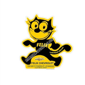 Vintage Felix Chevy dealer sticker.  3.5 x4.7 Tall  - Awesome Graphics and Colors. Great for a gift or sticker collector. Vintage 1960s.