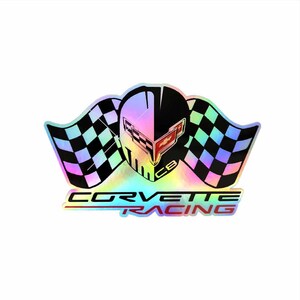 NEW C 8 Corvette Holographic sticker With Flag. 3&quot;tall x 5&quot;wide. Awesome Graphics and Colors. Makes a great gift for a racing Corvette fan!