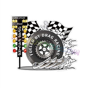 New Fueled By Drag Racing - Sticker. 4.2&quot; x 5&quot; Long   - Awesome Graphics and Colors. (NEW on the Market)  Vintage look.  Makes a great gift.