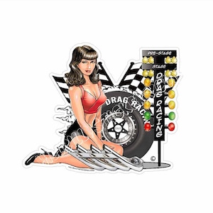 Drag Racing Sticker, 4&quot;x5&quot; wide. New on the market. Beautiful Graphics. Water/UV proof 4 - 5 yr. Great for a racing gift.