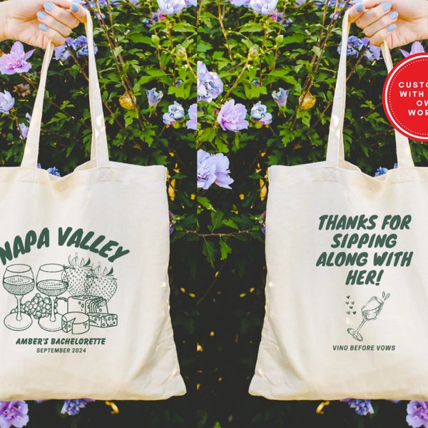 Napa Valley Tote Bag, Custom Winery Girls Trip Tote Bag, Personalized Napa Valley Bachelorette Tote Bag, Customized Wine Country Winery Tote