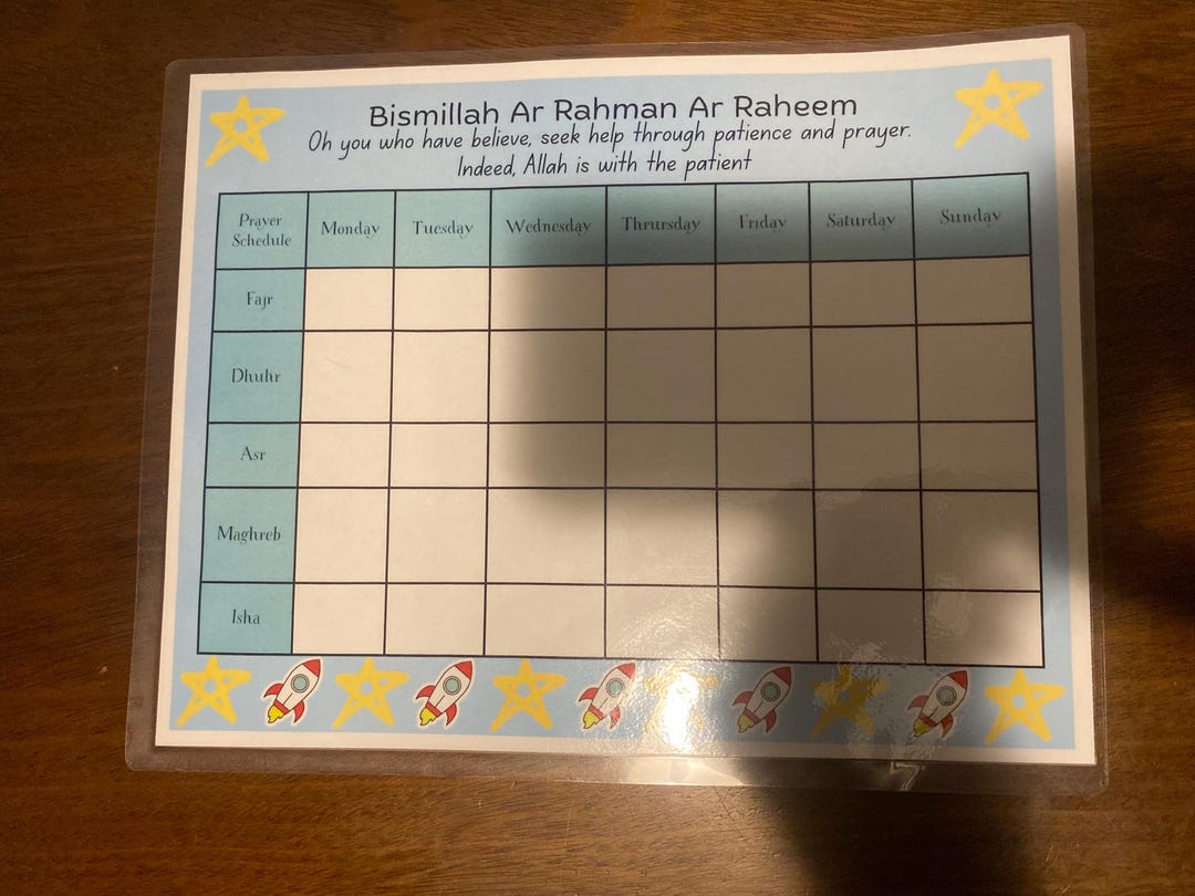 Kids Muslim Prayer Tracker Chart Kids Daily Salah Schedule Islamic ...