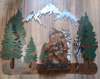 Sasquatch in woods 2 ft 3D metal art