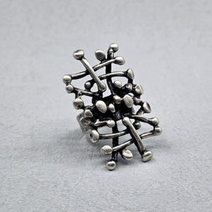 Brutalist Silver Plated Ring: Abstract Post Modern Statement Jewelry