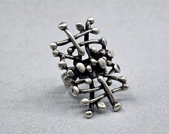 Long Brutalist Ring: Abstract Post Modern Jewelry