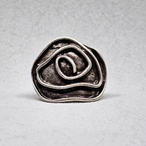 Modernist, Abstract, Brutalist, Wrinkled, Handmade, Asymmetric, 925 Silver Plated Statement Ring