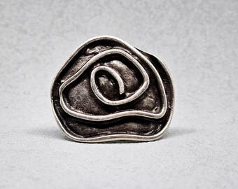 Modernist, Abstract, Brutalist, Wrinkled, Handmade, Asymmetric, 925 Silver Plated Statement Ring