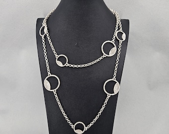 Modernist Silver Plated Necklace: Handmade Boho Long Chain