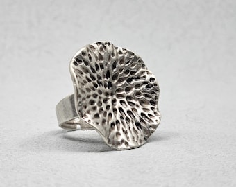 Brutalist Silver Plated Statement Ring: Adjustable Abstract Design