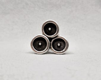 Oxidized Silver Plated Disc Ring | Brutalist Triple Circle Design | Artisan Geometric Ring