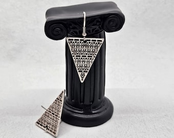 Geometric, Tribal, Boho, Triangle Silver Plated Earrings