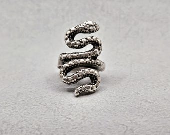 Oxidized Silver Plated Snake Ring | Coiled Serpent Statement Jewelry