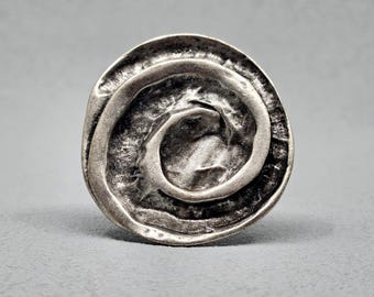 Brutalist Statement Ring: Handmade Antique Silver Plated, Adjustable