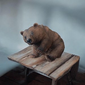 4&quot; Brown Bear Resin Sculpture Figurine Home Cabin Decor, Lodge Rustic Primitive Wildlife Theme Decor