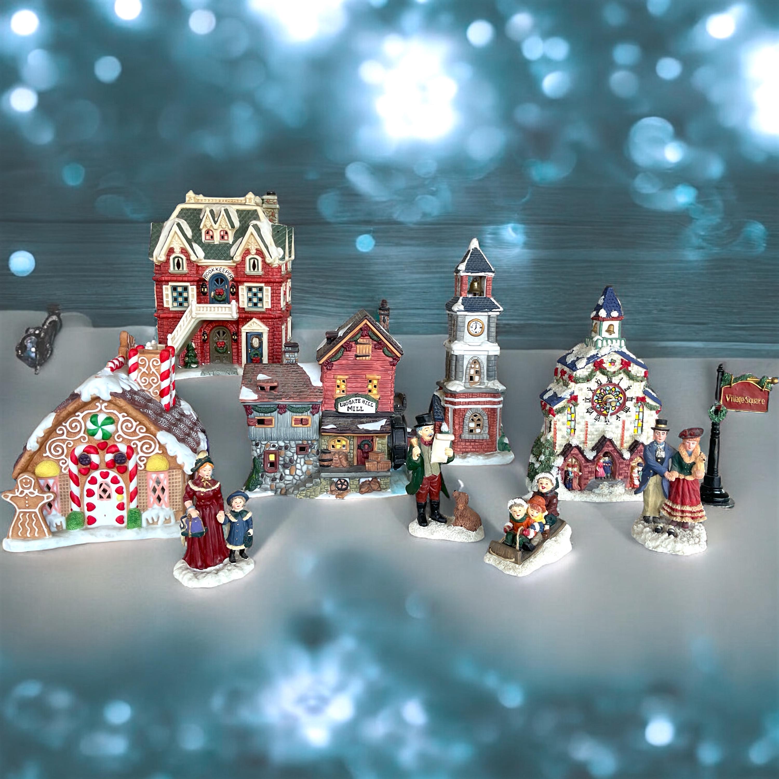 Holiday Decor Lighted Christmas Village Buildings and Figurines