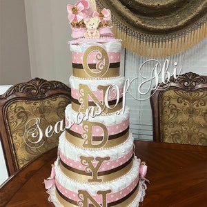 Teddy Bear Diaper Cake/ 5 Tier Diaper Cake/  Teddy Baby Shower Centerpiece or Gift/ Diaper Cake/ Girl or Boy Baby Shower/ Diaper Cake