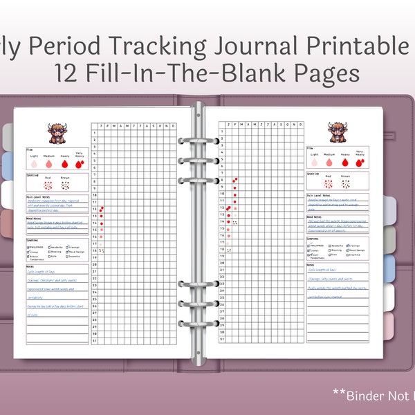 Highland Cow Themed Period Tracker - Printable PDF Journal Pages for Private Cycle Tracking | Period Tracking Journal Pages
