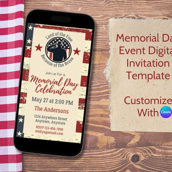 Memorial Day Invitation | Memorial Day Phone Invitation | Memorial Day Email Invitation | Memorial Day Evite | Editable Invitation Template