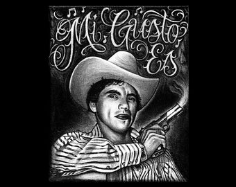 Original Mexican Art Chalino Sanchez Sticker Tattoo Art Drawing Los Angeles California Chicano Artist Uzi