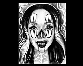 Original Chicano Art Sticker Payasa Spider Eyes Tattoo Art Drawing Los Angeles California Mexican Artist Uzi