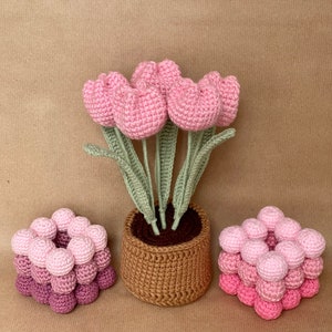 Ramo de tulipanes de ganchillo hecho a mano en maceta de ganchillo Conjunto de tulipanes de ganchillo, regalo de tulipanes listo para regalar light pink