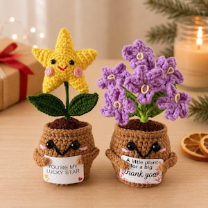Mimi julklapp, virkad blomkruka, mormors minne, personlig minnespresent, leende växtdekor, handgjord blomning