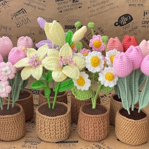 Gehäkelter Blumenstrauß, handgemachte Blumen, Wohndekor, Valentinstagsgeschenk, Tulpe, Geburtstagsgeschenk, Hochzeitsgeschenk, Jahrestag, für immer, Geschenk für Mama