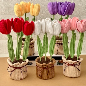 Crochet Flowers in Pot - Unique Tulip Bouquet for Emotional Support - Gift for Her, Grandma, Mother, Friend - Ready-to-Gift image 3