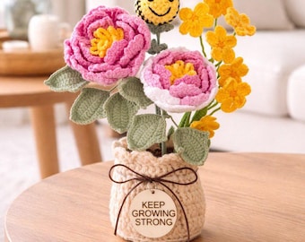 Fleurs au crochet, cadeau pour 2 ans de mariage, 4 ans de mariage (lin), 7 ans de mariage (laine), cadeau romantique personnalisé pour elle